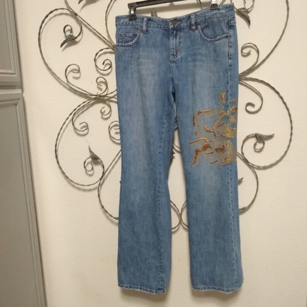 CALVIN KLEIN low rise embroidered flare jeans, 4
